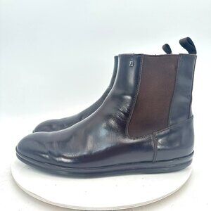 Fendi Men UK 8 US 9 Dark Brown Leather Side Elastic Pull On Ankle Chelsea Boot